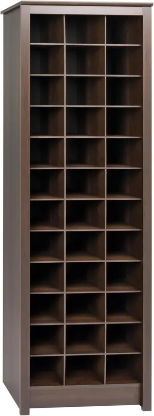 Prepac Elegant Brown Shoe Storage Cabinet, Space-Saving Solution with Cubbies for 36 Pairs, 13"D x 23.5" W x 72.5" H