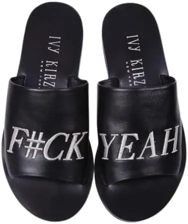 Quotes f### Yeah Badass Black Flat Slide Mule Slip On Sandals