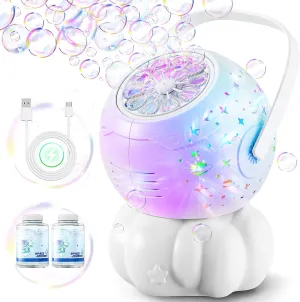 Rechargeable Bubble Machine with Multi-Color LED Lights - Blow Larger Bubbles - Automatic 20oz Bubble Maker for Kids - Outdoor Toys for Toddlers Ages 4-8 Boys Girls Party Birthday Gifts