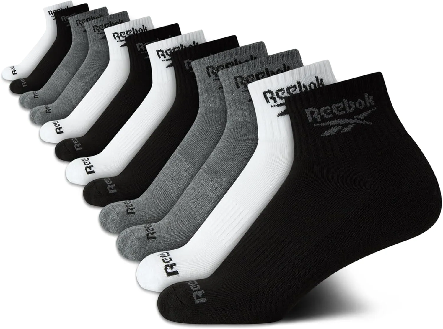 Reebok Boys' Quarter Socks - 12 Pack Stretch Performance Quarter Cut Arch Support Socks - Cushioned Athletic Socks for Boys