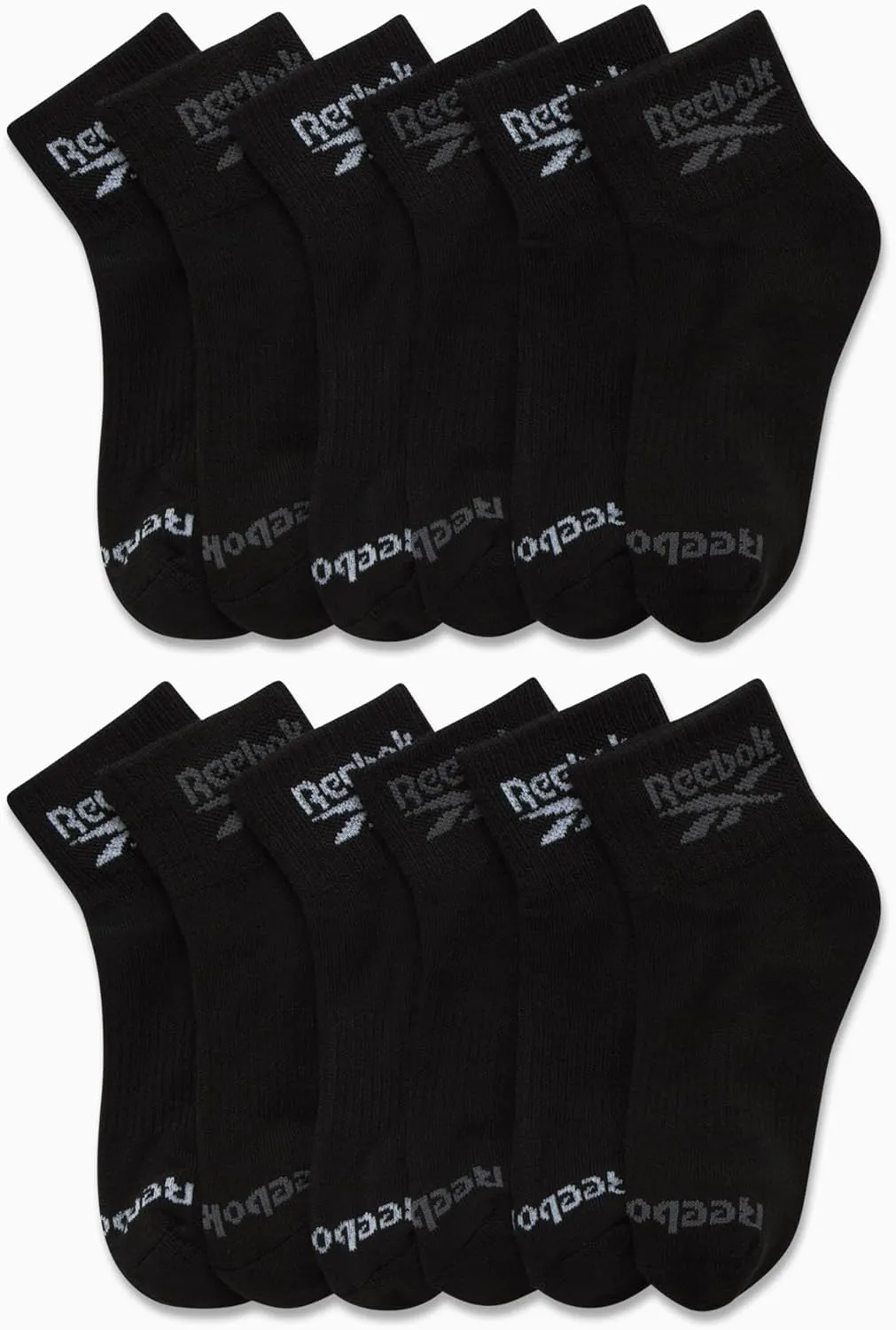 Reebok Boys' Quarter Socks - 12 Pack Stretch Performance Quarter Cut Arch Support Socks - Cushioned Athletic Socks for Boys