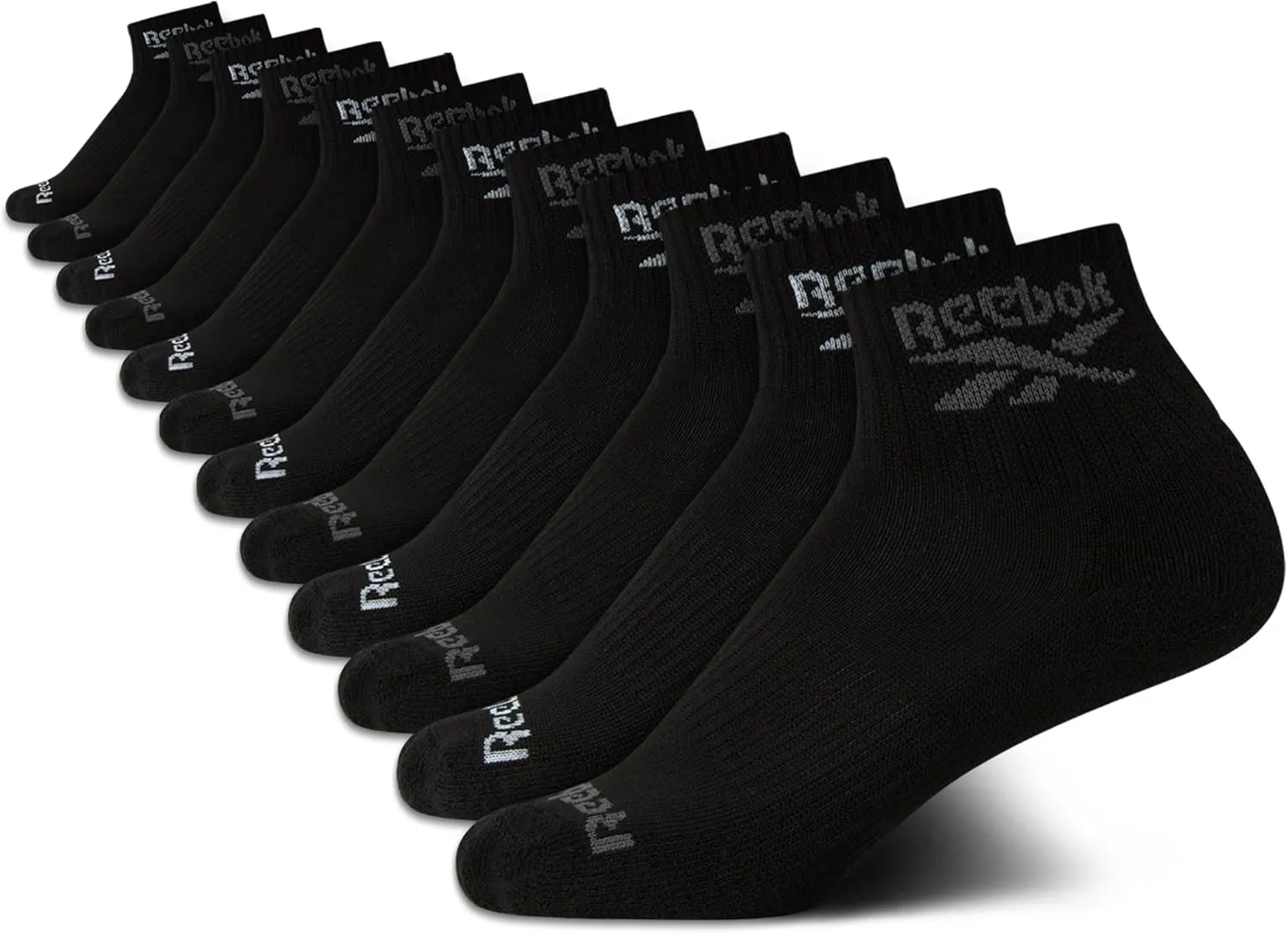 Reebok Boys' Quarter Socks - 12 Pack Stretch Performance Quarter Cut Arch Support Socks - Cushioned Athletic Socks for Boys
