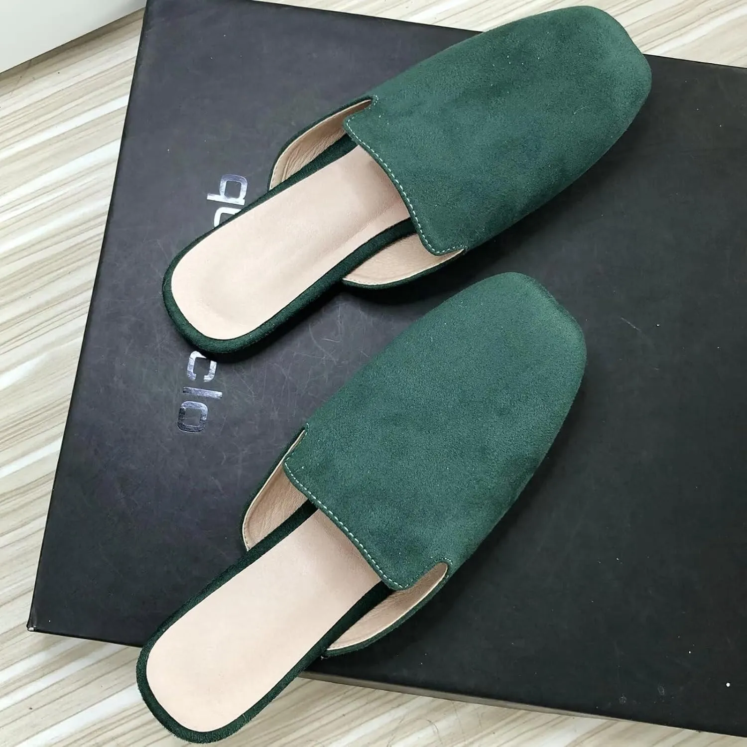 SAILING LU Square Toe Mules for Women Casual Backless Shoes Solid Color Flat Slip ons Comfort Summer Sandals