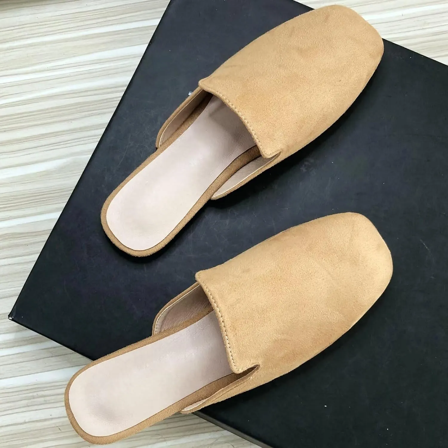 SAILING LU Square Toe Mules for Women Casual Backless Shoes Solid Color Flat Slip ons Comfort Summer Sandals