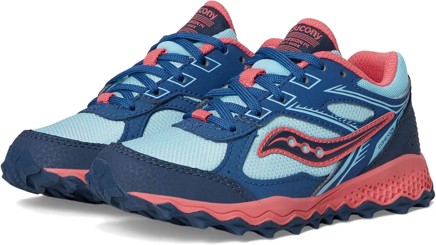 Saucony Cohesion TR14 LTT Trail Running Shoe (Little Big Kid) Sneaker, Aqua/Coral, 10.5 US Unisex