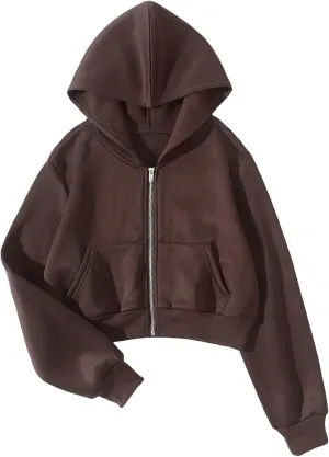 SHENHE Women's Casual Long Sleeve Zip Up Hoodie Jacket Drop Shoulder Crop Tops