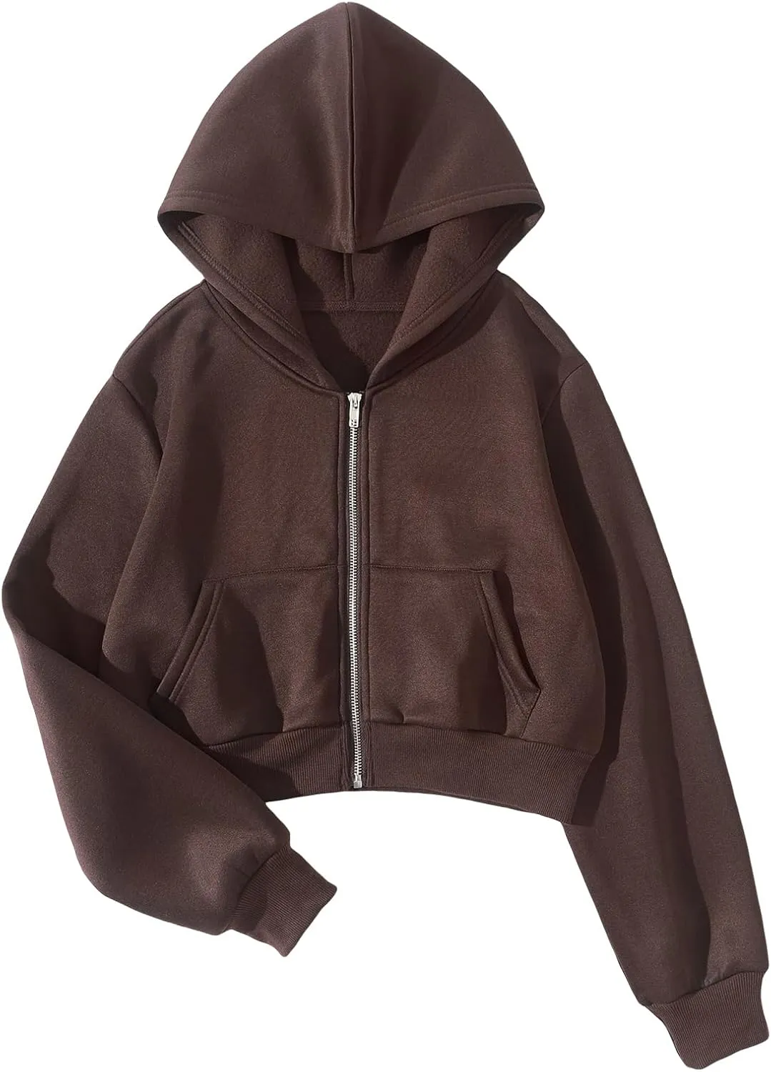 SHENHE Women's Casual Long Sleeve Zip Up Hoodie Jacket Drop Shoulder Crop Tops