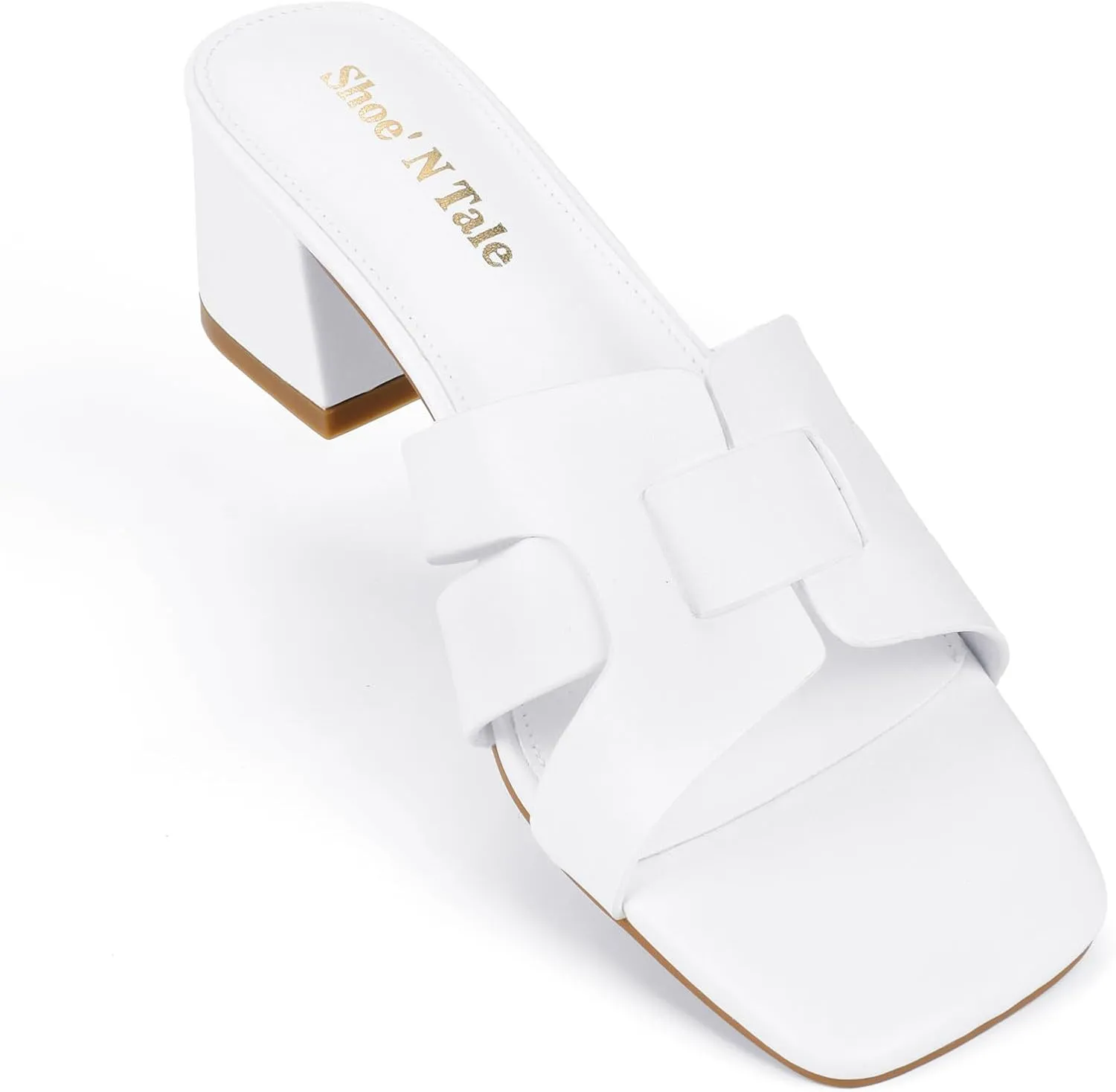 Shoe'N Tale Low Heels for Women Square Open Toe Mules Chunky Block Comfortable Slip On Dressy Sandals