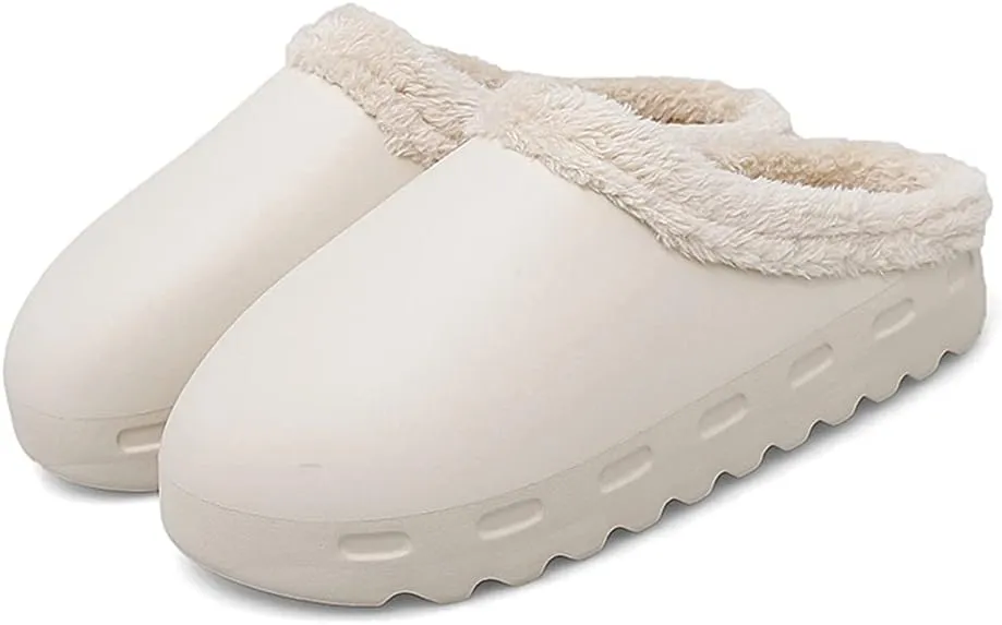 Slippers for Woman Mens Indoor Outdoor EVA Waterproof Fur Lined Clog Memory Foam House Slippers