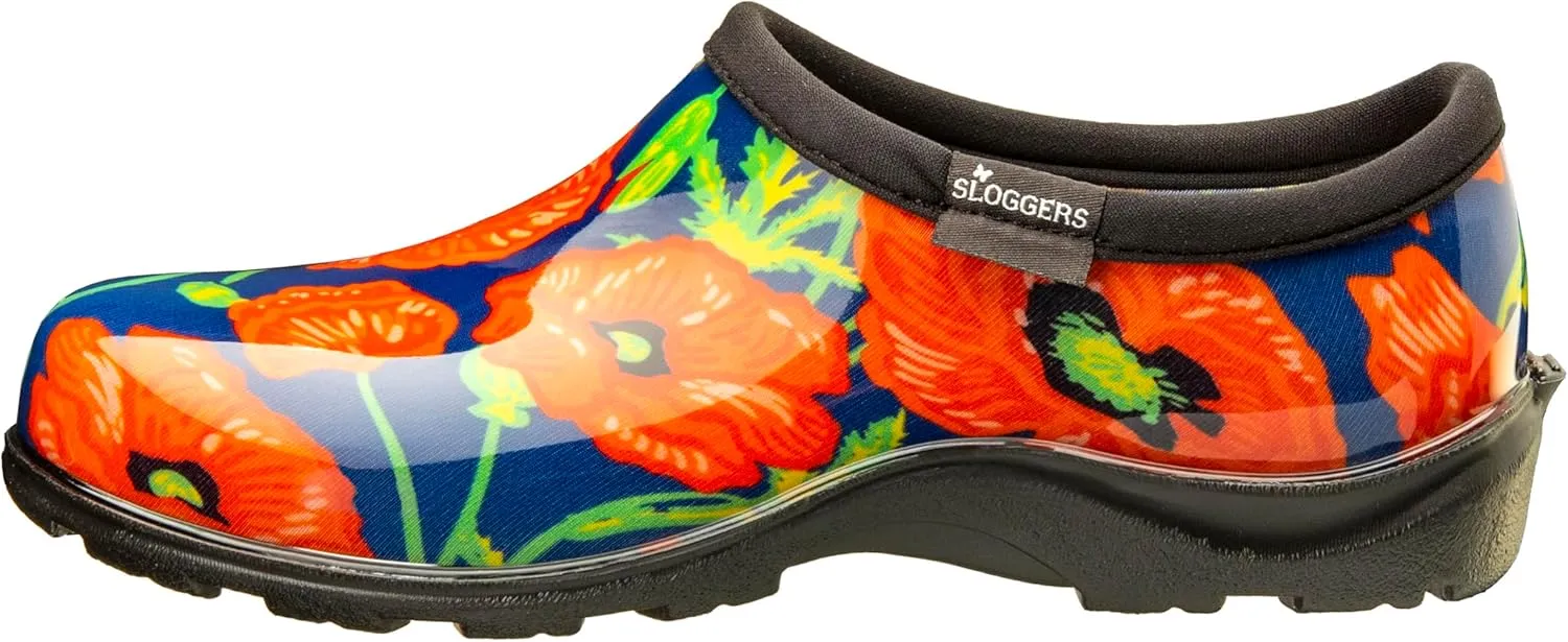Sloggers Original Waterproof Rain and Garden Shoe for Women– Outdoor Slip-On Garden Clog - Made in The USA with Premium Comfort Insole and Arch Support - Bold Poppies Blue, Size 11
