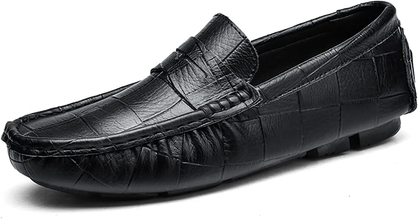 Smoking Loafer for Men Round Toe Faux Crocodile Leather Penny Loafer Comfortable Flexible Soft Driving Slip On for Any Attire
