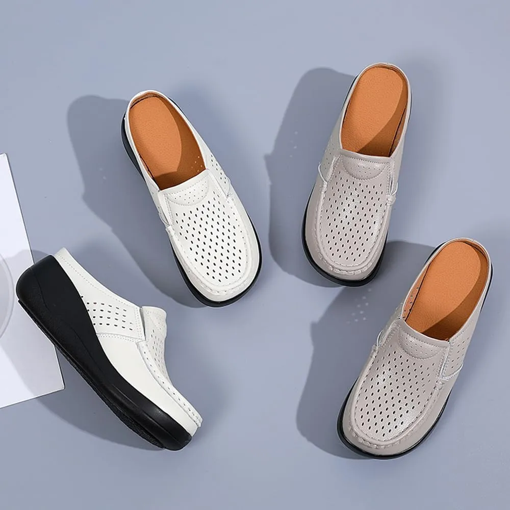 Succttssful Women's Closed Toe Mules Sandals for Walking: Backless Flats Loafers for Office - Casual Leather Mules for Girls