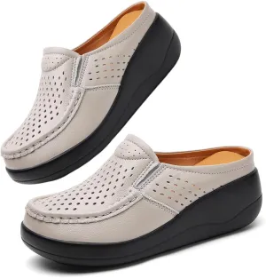 Succttssful Women's Closed Toe Mules Sandals for Walking: Backless Flats Loafers for Office - Casual Leather Mules for Girls