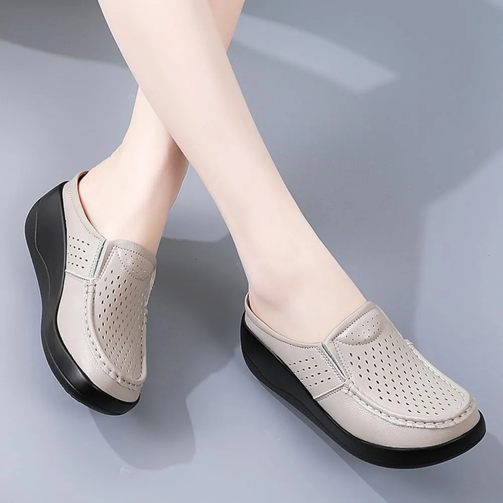 Succttssful Women's Closed Toe Mules Sandals for Walking: Backless Flats Loafers for Office - Casual Leather Mules for Girls