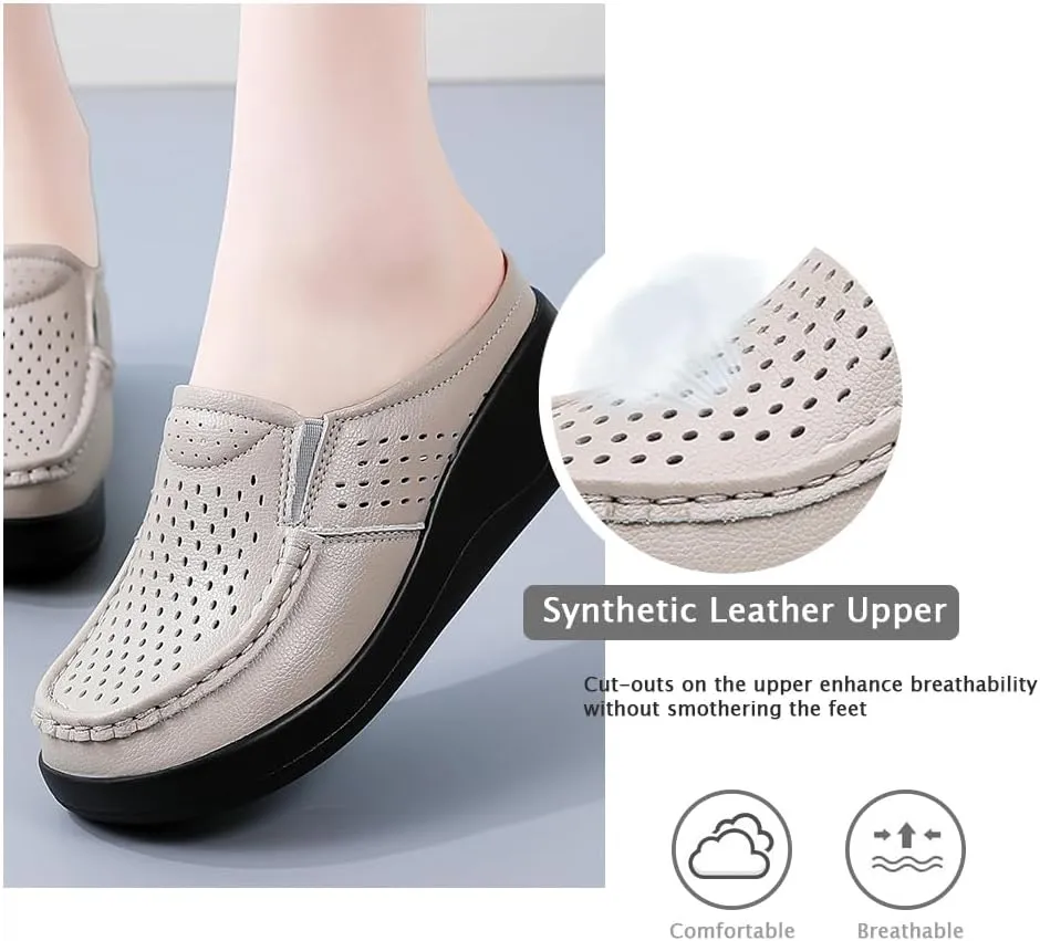Succttssful Women's Closed Toe Mules Sandals for Walking: Backless Flats Loafers for Office - Casual Leather Mules for Girls