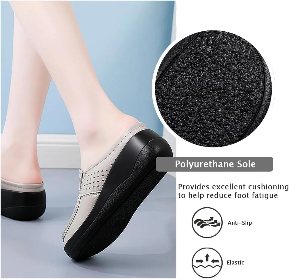 Succttssful Women's Closed Toe Mules Sandals for Walking: Backless Flats Loafers for Office - Casual Leather Mules for Girls