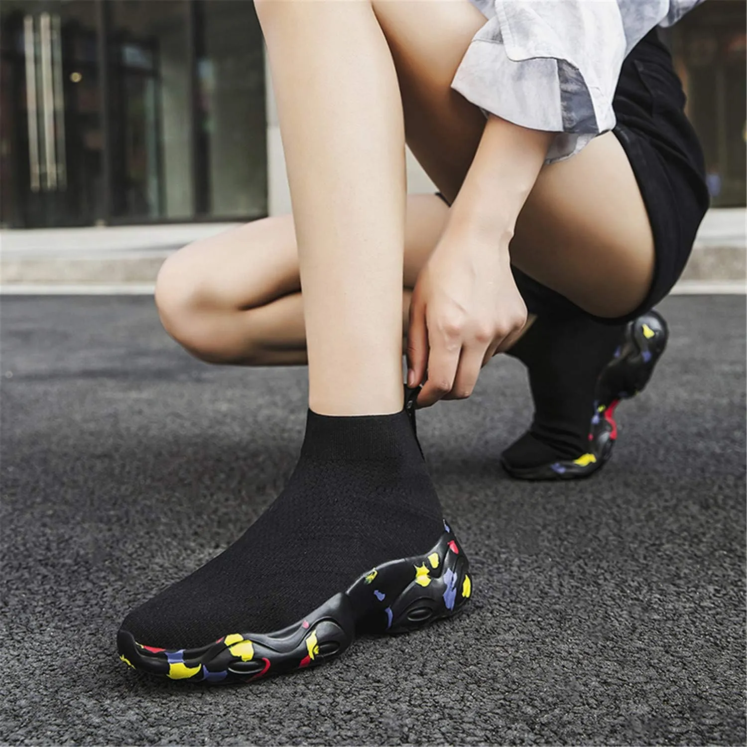 SUNROLAN Fashion Sneakers for Women Lightweight Athletic Running Shoes Breathable Walking Short Sock Shoes