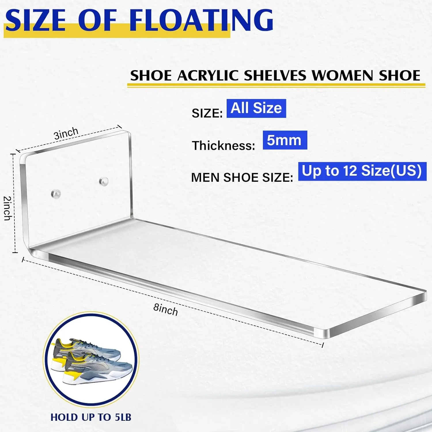 Treela 30 Pack Floating Shoe Display Shelf for Closet Acrylic Clear Shoe Wall Shelf Wall Mounted Easy to Install Sneaker Shelves for Collections, Includes Cross Screws, Expansion Tubes (Rectangular)