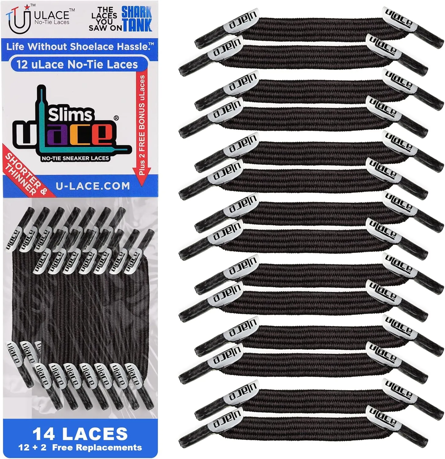 uLace Slims No-Tie Shoelaces - Elastic Shoe Laces for Sneakers | Stretchy, Elastic Laces | Easy Installation - 14 Laces
