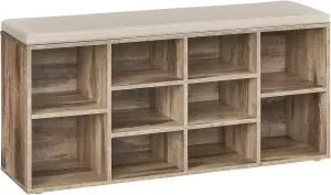 VASAGLE Shoe Bench with Cushion, Storage Bench with Padded Seat, Entryway Bench with 10 Compartments, for Bedroom, 11.8 x 40.9 x 18.9 Inches, Camel Brown ULHS010K02