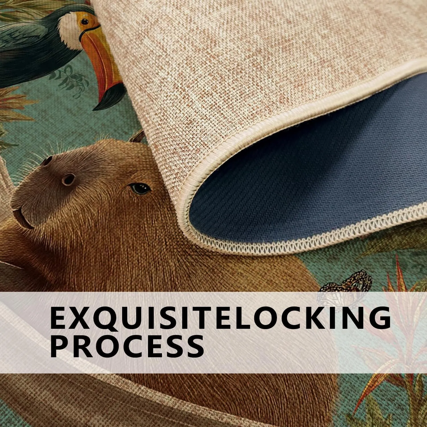Welcome Capybara Door Mat, Tropical Toucan Jungle Entrance Rug for Outdoor & Indoor Spring Decor, Non-Slip Waterproof Easy Clean Front Doormat 29x17 Inch