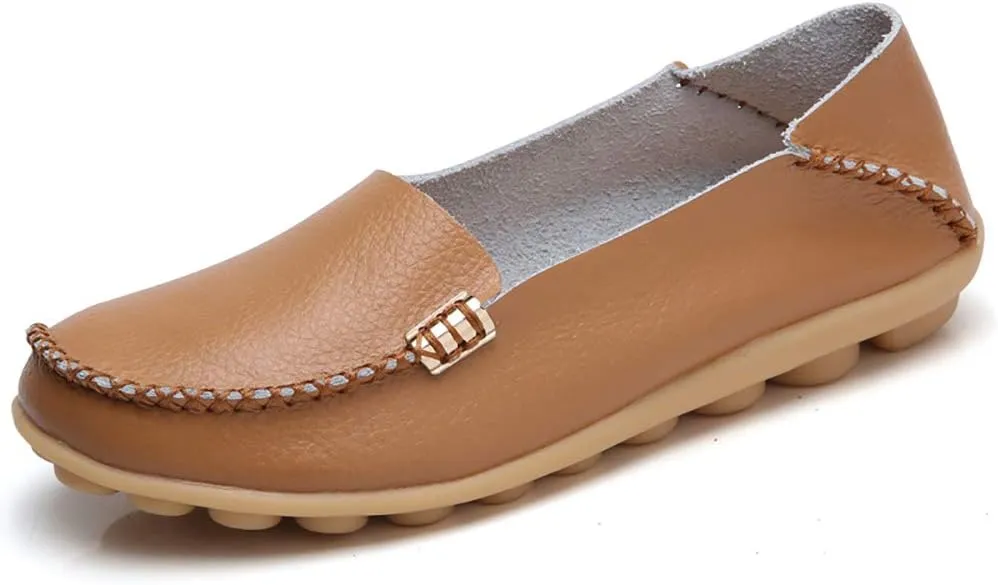 WERWAES Womens Casual Loafers Comfortable Leather Slip on Shoes Fashion Round Toe Moccasins Flats Soft Lightweight Walking Outdoor Loafers