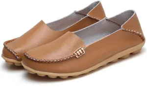 WERWAES Womens Casual Loafers Comfortable Leather Slip on Shoes Fashion Round Toe Moccasins Flats Soft Lightweight Walking Outdoor Loafers