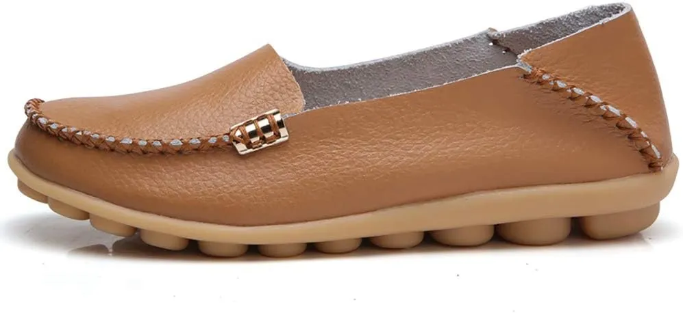 WERWAES Womens Casual Loafers Comfortable Leather Slip on Shoes Fashion Round Toe Moccasins Flats Soft Lightweight Walking Outdoor Loafers