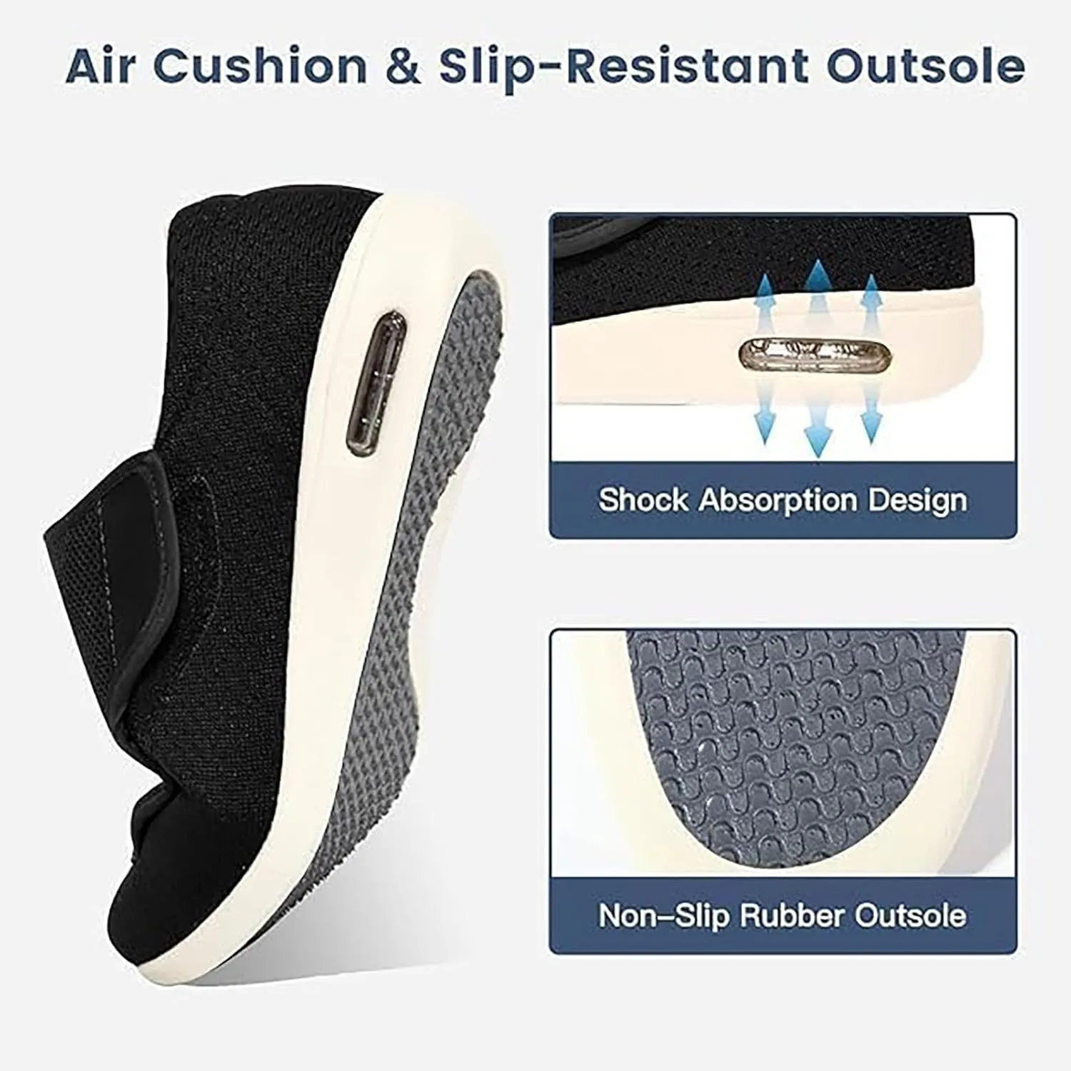 Wide Width Shoes for Diabetics and Elderly People Orthopedic Air Cushion Casual Slip-On Shoes for Swollen Feet Extra Wide Easy to Put on and Take Off Grey 37EU