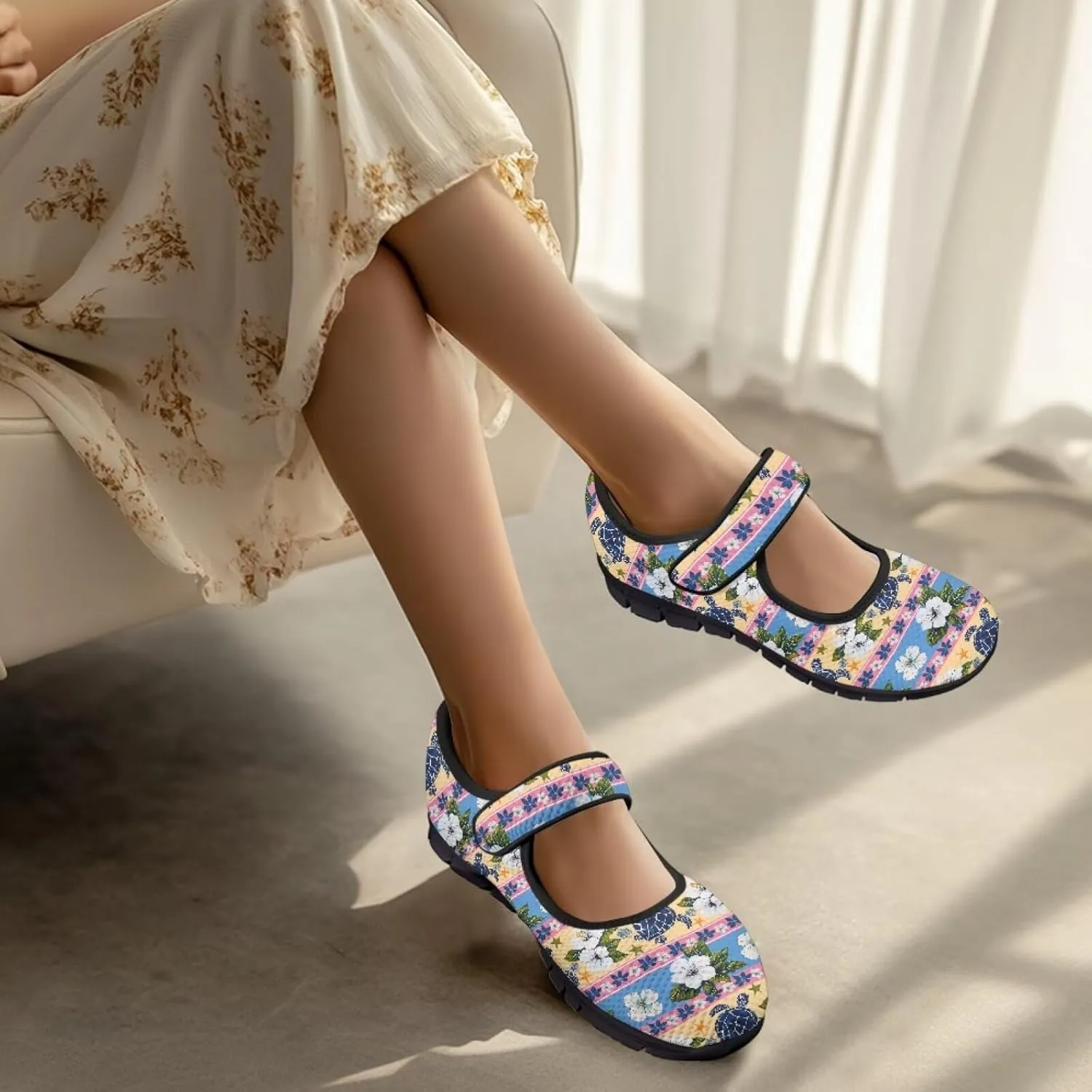 Women Mary Jane Sneaker Shoes Lightweight Casual Breathable Non Slip Flats with Magic Sticker