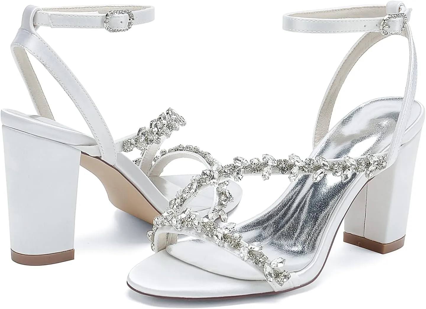 Women's Beaded Crystal Wedding Sandals for Bride Block Heeled Pumps with Heels Chunky Heel Slingback Bridal Dress Shoes Bridesmaids