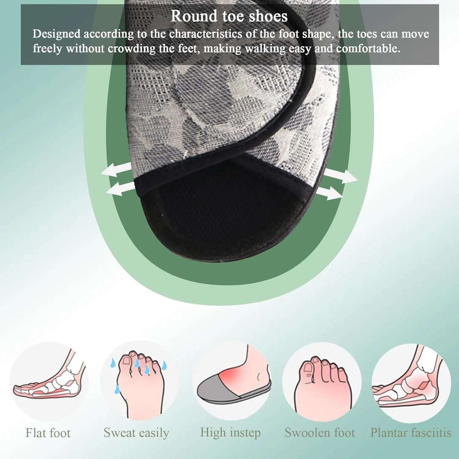 Women's Extra Wide Diabetic Edema Shoes with Adjustable Closures Easy On Off, Elderly Swollen Feet Arthritis Non Slip Orthopedic Slippers