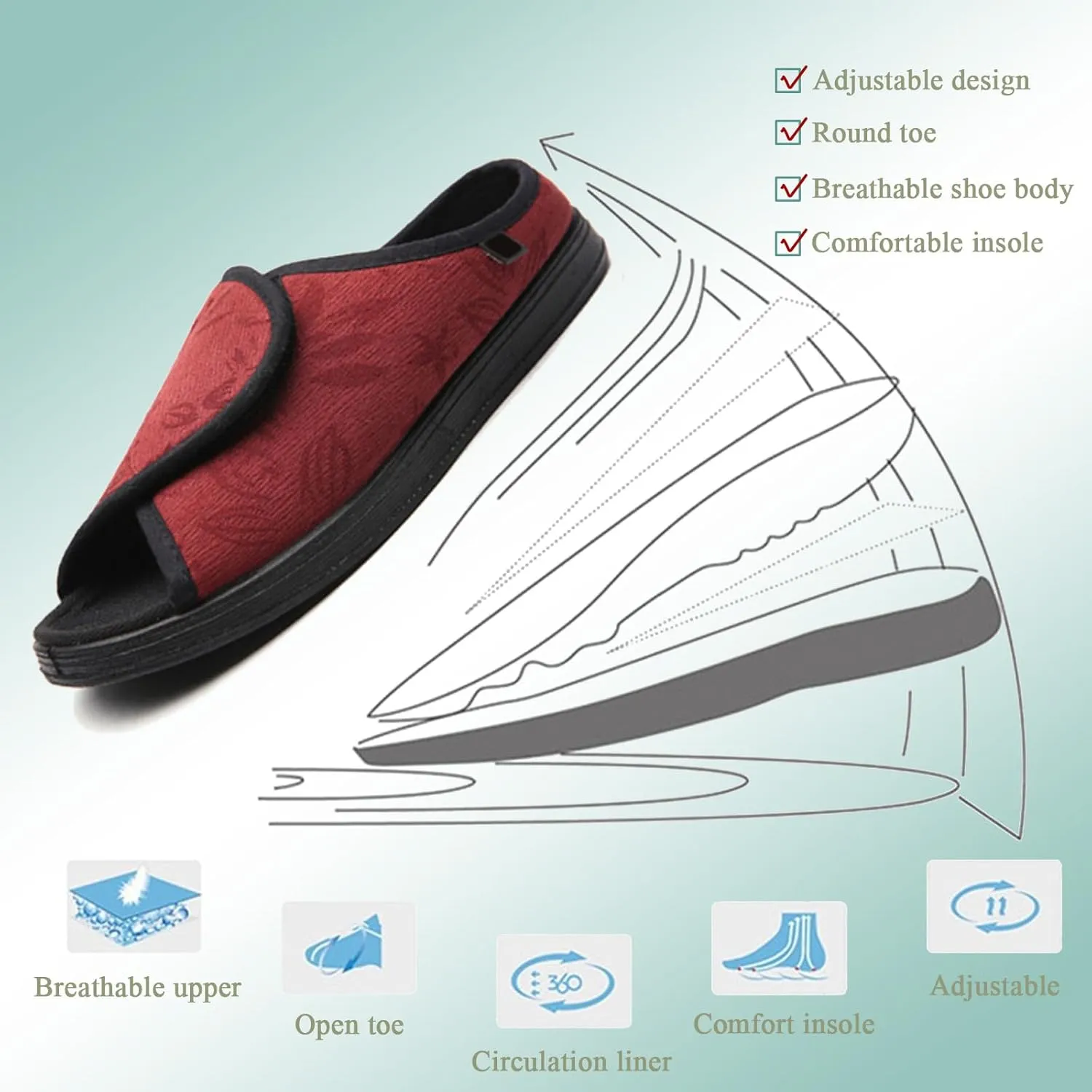 Women's Extra Wide Diabetic Edema Shoes with Adjustable Closures Easy On Off, Elderly Swollen Feet Arthritis Non Slip Orthopedic Slippers