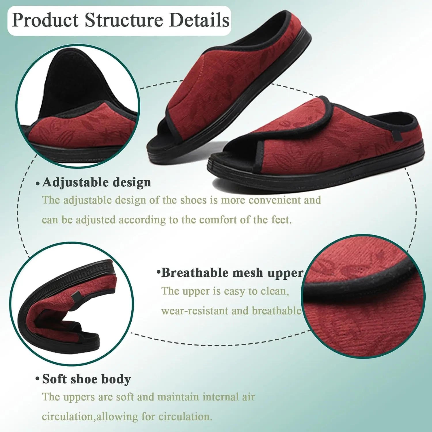 Women's Extra Wide Diabetic Edema Shoes with Adjustable Closures Easy On Off, Elderly Swollen Feet Arthritis Non Slip Orthopedic Slippers