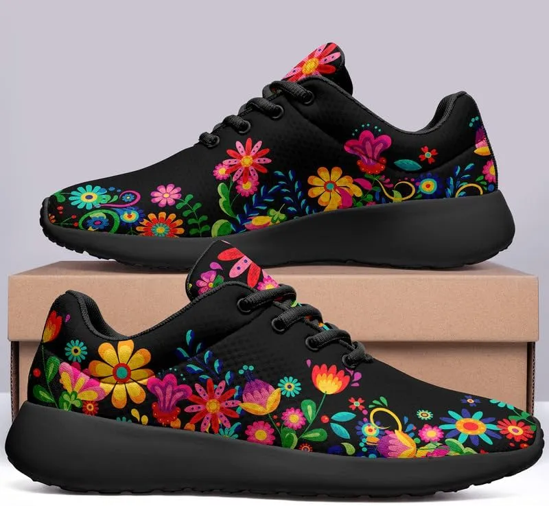 Womens Floral Walking Shoes Love Heart Print Mesh Breathable Comfort Walking Sneaker Sports Athletic Training Tennis Shoes