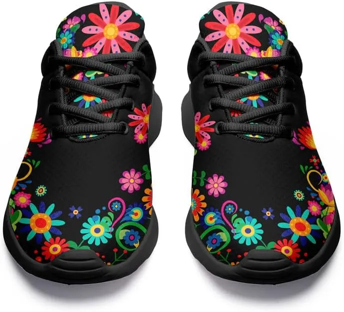 Womens Floral Walking Shoes Love Heart Print Mesh Breathable Comfort Walking Sneaker Sports Athletic Training Tennis Shoes