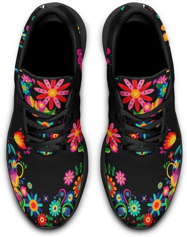 Womens Floral Walking Shoes Love Heart Print Mesh Breathable Comfort Walking Sneaker Sports Athletic Training Tennis Shoes