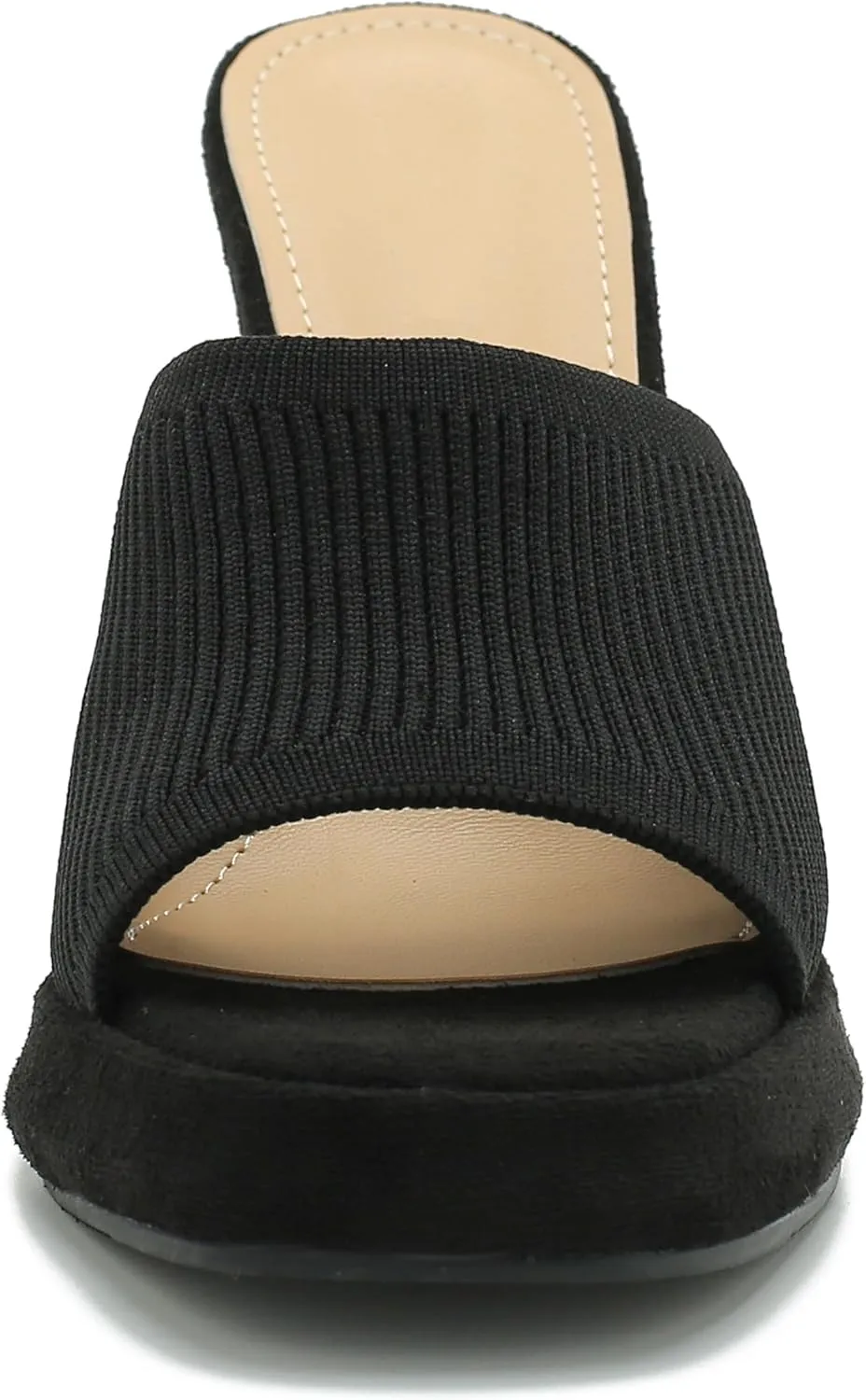 Women's Knit Platform Heels Square Toe High Chunky Heeled Mule Dress Party Sandals