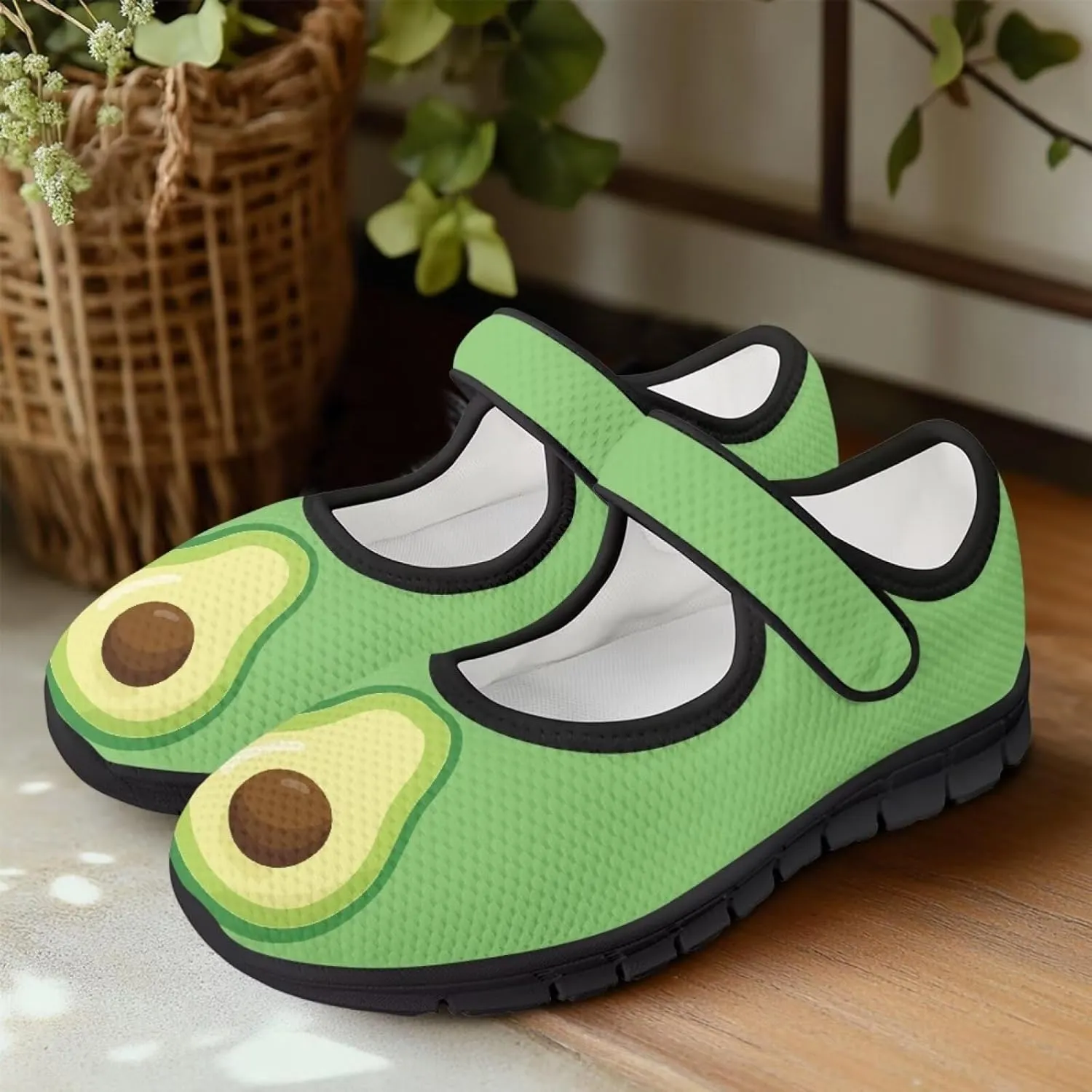 Womens Mary Jane Shoes Fruits Print Lightweight Breathable Anti Slip Casual Sneaker with Magic Sticker