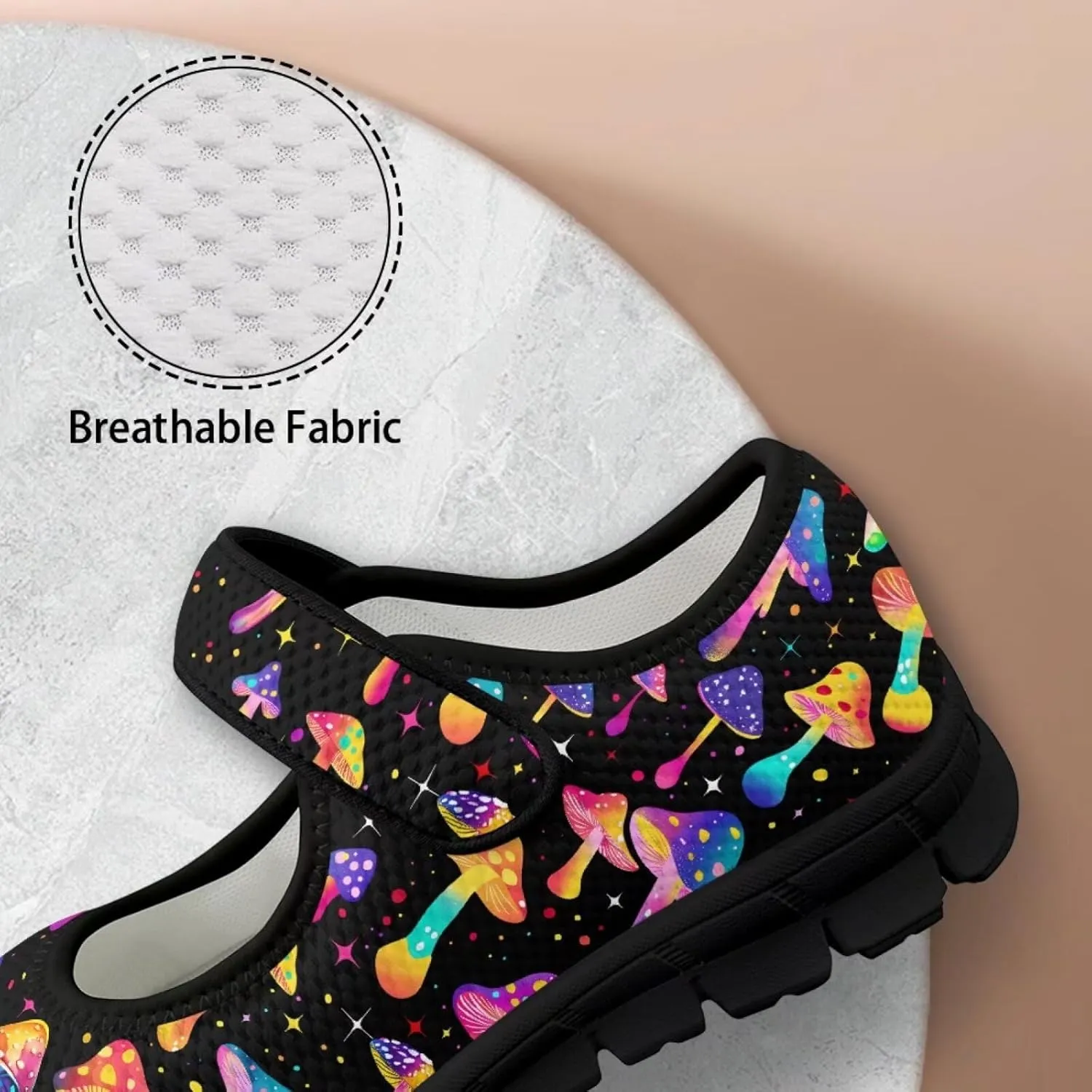 Womens Mushroom Print Mary Jane Flats Breathable Casual Shoes Lightweight Non Slip Fashion Walking Sneakers