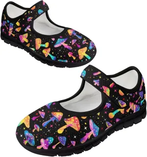 Womens Mushroom Print Mary Jane Flats Breathable Casual Shoes Lightweight Non Slip Fashion Walking Sneakers