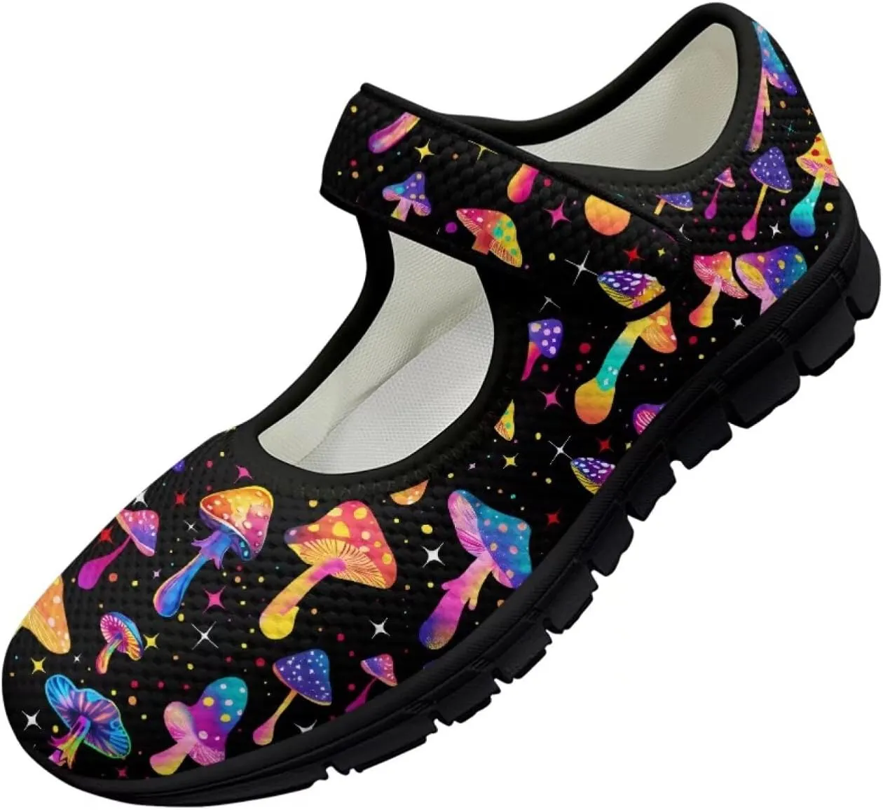 Womens Mushroom Print Mary Jane Flats Breathable Casual Shoes Lightweight Non Slip Fashion Walking Sneakers