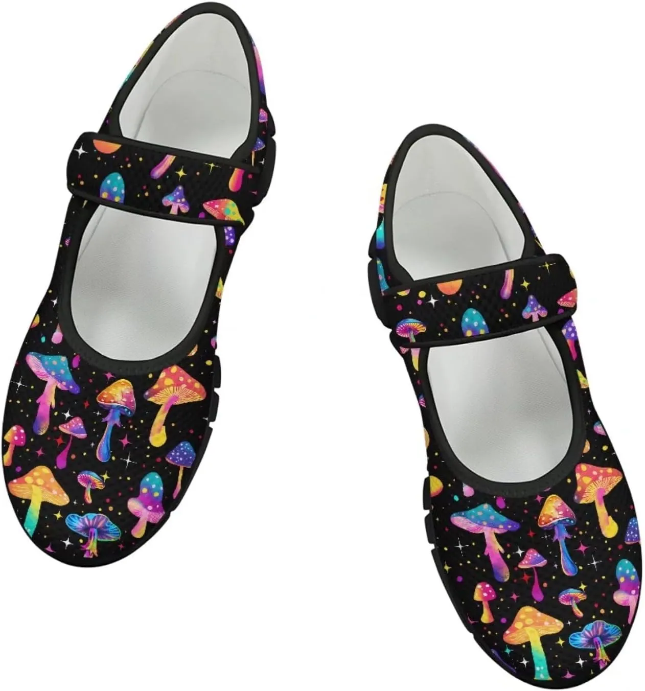 Womens Mushroom Print Mary Jane Flats Breathable Casual Shoes Lightweight Non Slip Fashion Walking Sneakers