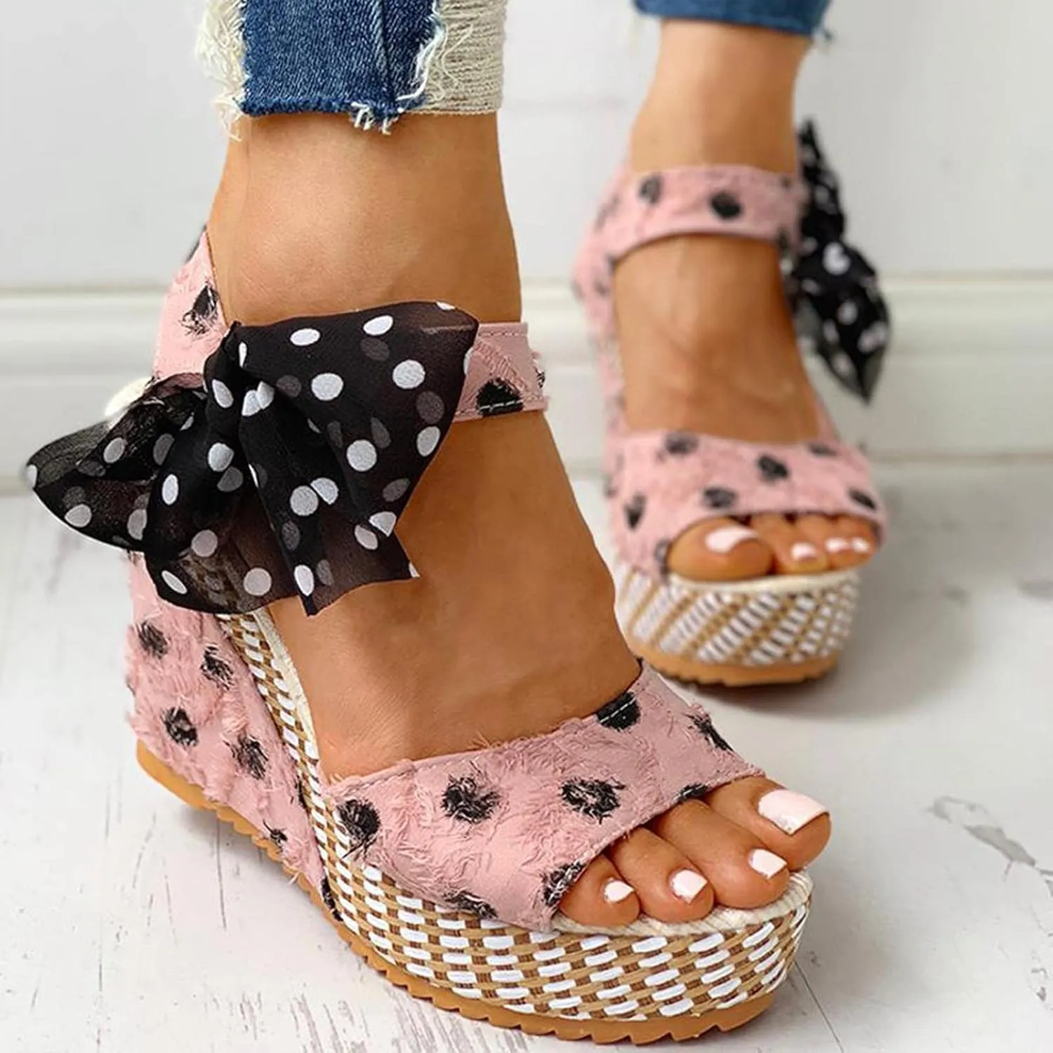 Women's Platform Sandals Wedge Open Toe Ankle Strap Lace Wedding Bridesmaid Shoes Comfortable Low Heel Casual Summer Wide