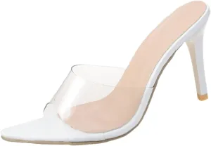 Women's Sandals Transparent Stiletto Heels Open Toe Mules Slip On Wedding Bridal Dress Shoes High Heel Sandals