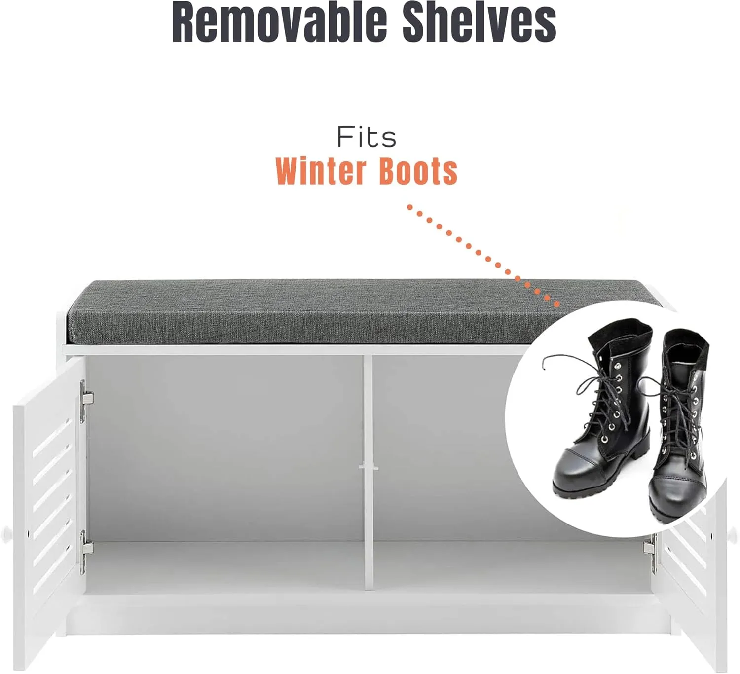 Wooden Shoe Storage Bench Organizer Cushioned Seat with Adjustable Shelves for Entryways, Living Rooms, or Bedrooms, White