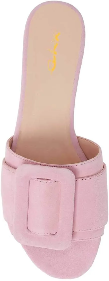 XYD Women Open Toe Flats Sandals No Heel Comfortable Summer Slide Shoes with Oversized Buckle