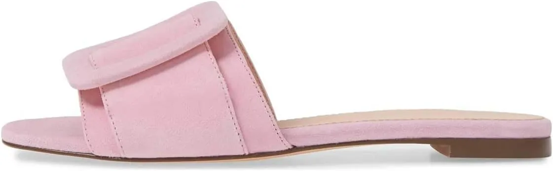 XYD Women Open Toe Flats Sandals No Heel Comfortable Summer Slide Shoes with Oversized Buckle