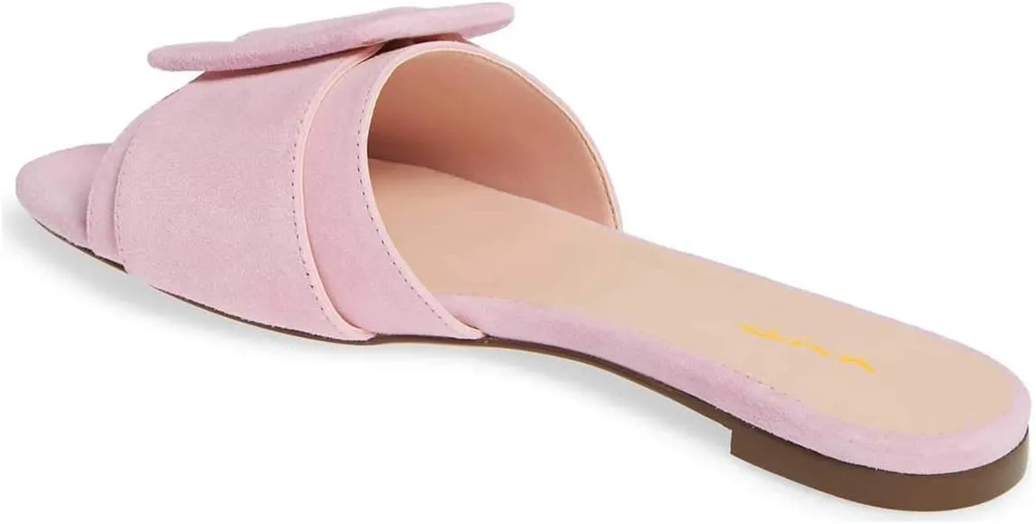 XYD Women Open Toe Flats Sandals No Heel Comfortable Summer Slide Shoes with Oversized Buckle