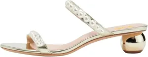 XYD Women Pearl Slide Sandals Spherical Low Heels Open Toe Beaded Two Straps Summer Casual Dress Slippers Shoes